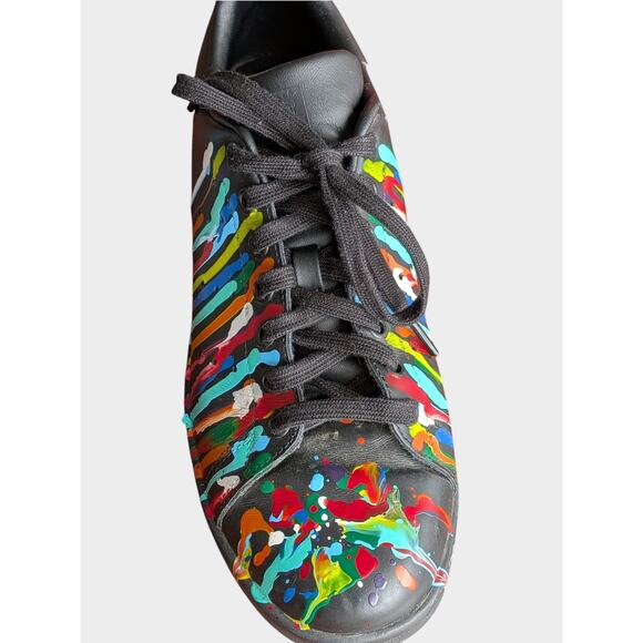 Adidas Stan Smith Men’s 8 Black Leather Sneakers Custom Paint Splatter Art Shoes main image 10